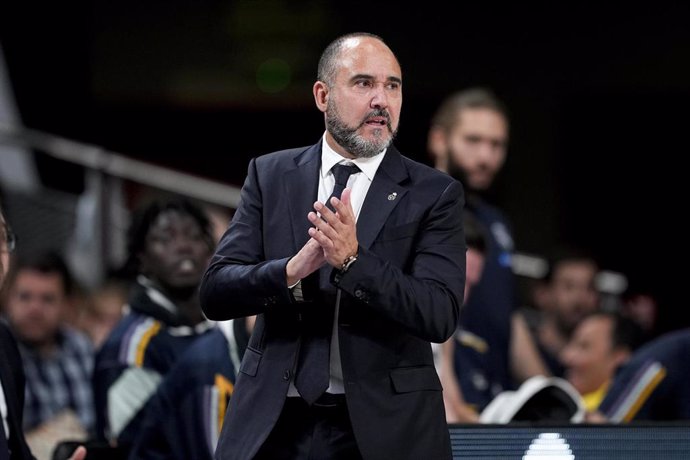 Chus Mateo, head coach of Real Madrid, gestures during the Spanish League, Liga ACB Endesa Final 1, basketball match played between Real Madrid and UCAM Murcia at Wizink Center pavilion on June 08, 2024, in Madrid, Spain.