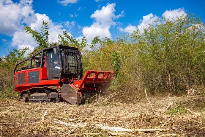 Una máquina elimina el marabú de un terreno ocupado por este tipo de planta en Cuba