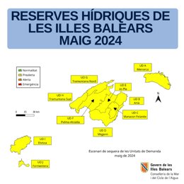 Mapa de las reservas hídricas de Baleares en mayo de 2024