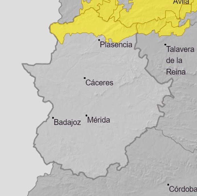 El norte de la provincia de Cáceres, en alerta amarilla por lluvias