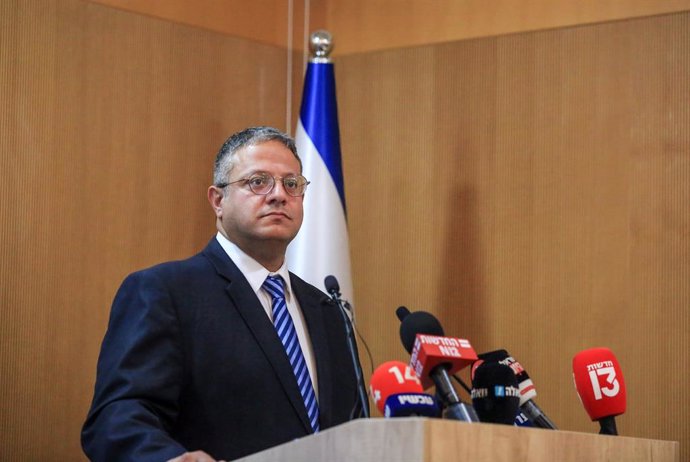 Archivo - January 24, 2023, Jerusalem, Israel: Israeli minister of National Security Itamar Ben Gvir seen during a  press conference with Israeli Chief of Police Kobi Shabtai (not in view) about strengthening the Israeli police force at the Ministry of Na