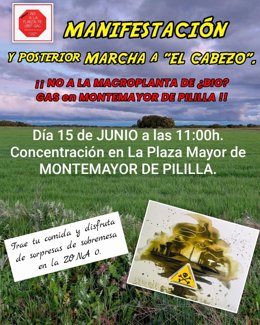 Cartel de la manifestación en contra de la instalación de la macroplanta de biogás.