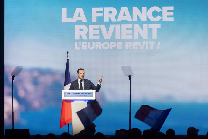 June 2, 2024, Paris, France, France: Paris, France June 2, 2024 - Meeting of the political party Rassemblement National (RN) ahead of the European elections. The 27 EU countries have set the dates for the next European elections from June 6 to 9, 2024. 81