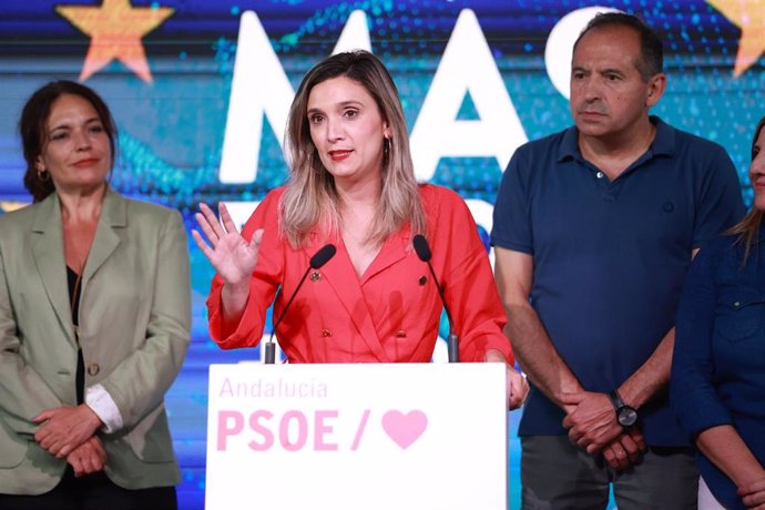 La portavoz del PSOE-A, María Márquez, comparece para valorar los resultados de la noche electoral. A 09 de junio de 2024, en Sevilla (Andalucía, España). (Foto de archivo).