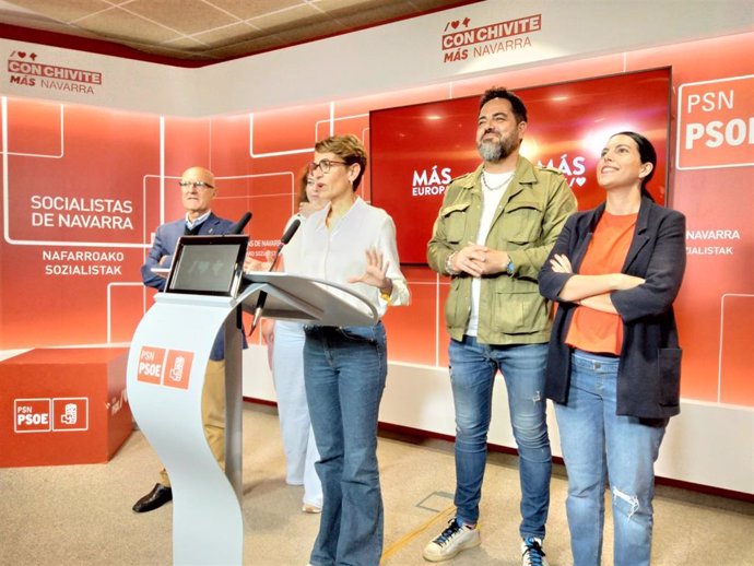 La presidenta del Gobierno de Navarra y secretaria general del PSN, María Chivite, en la noche de las elecciones europeas.