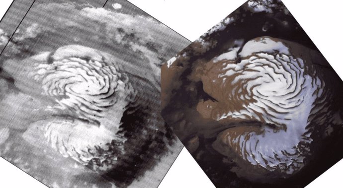 Comparativa del polo norte de Marte en 1972 y en 1916