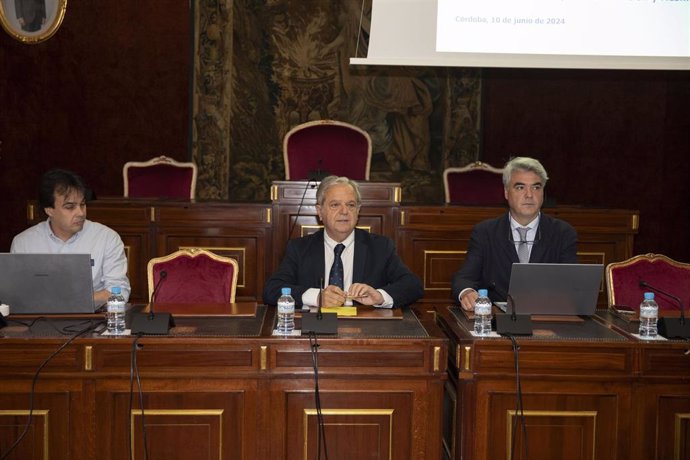 El presidente de la Diputación de Córdoba, Salvador Fuentes (centro), en su encuentro con los alcaldes de la provincia.