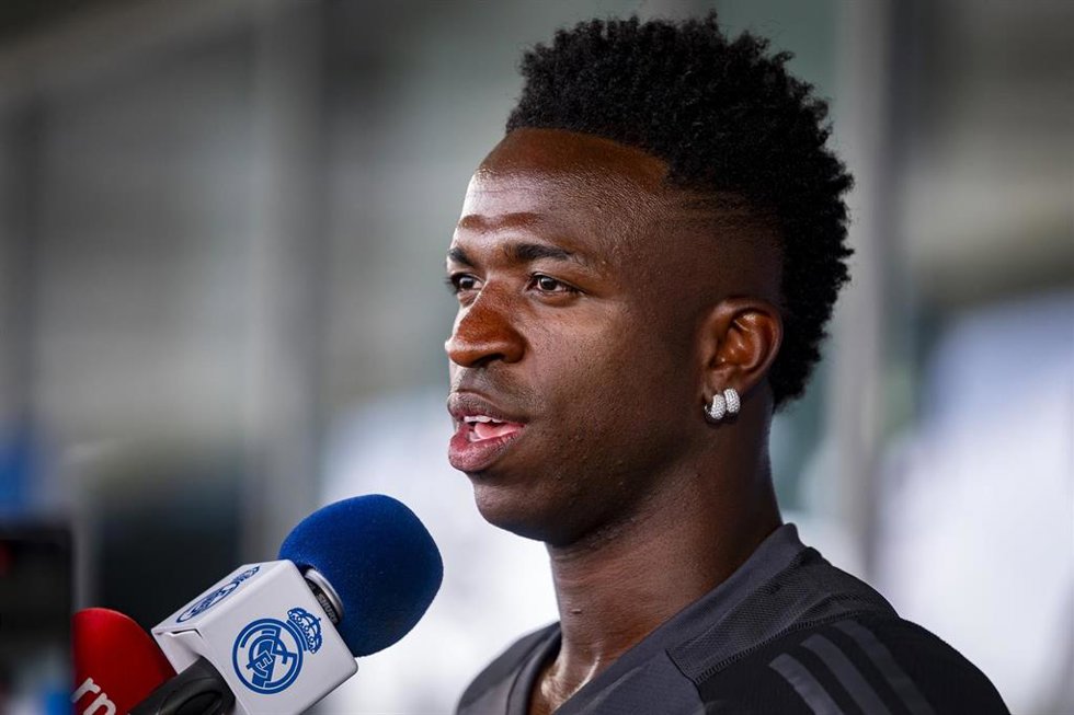 El delantero del Real Madrid Vinícius Júnior, en eL 'Media Day' de la final de la Champions 2024.