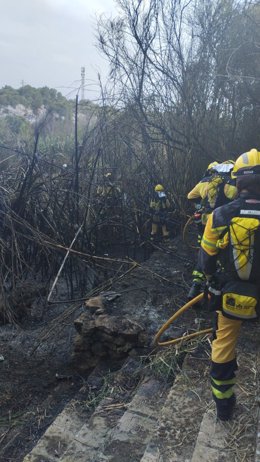 Efectivos combaten el incendio.