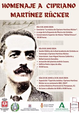 Cartel del homenaje al músico y compositor Cipriano Martínez Rücker con motivo del centenario de su muerte en Córdoba.