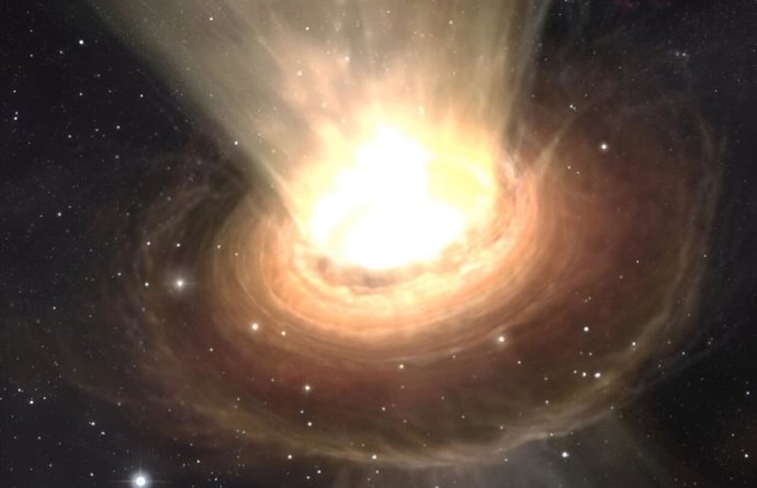 Impresión artística de los flujos de salida de un cuásar