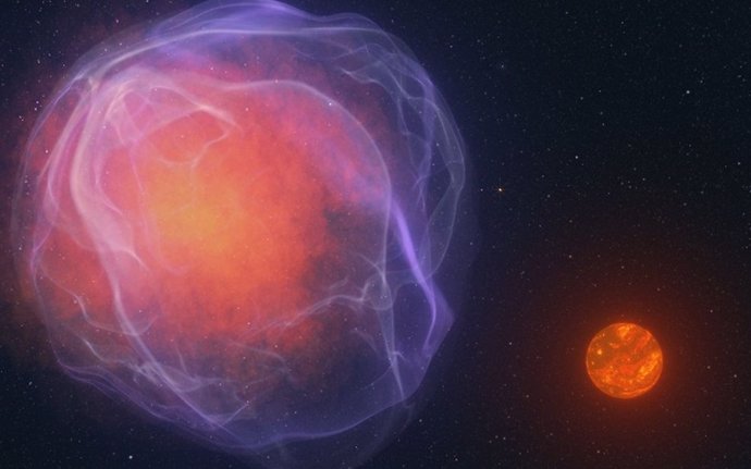 Una simulación de un hipotético par binario J1249+36-enana blanca termina con la enana blanca explotando en una supernova.