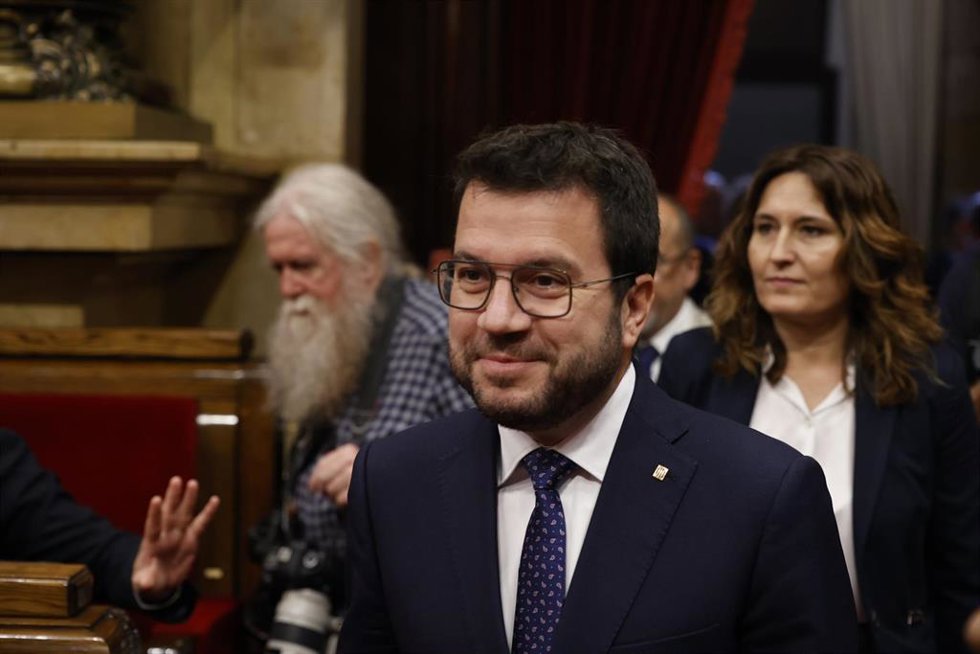 El presidente de la Generaliat de Catalunya en funciones, Pere Aragonés, llega al pleno de constitución de la XV legislatura del Parlament de Catalunya, a 10 de junio de 2024, en Barcelona, Catalunya (España).