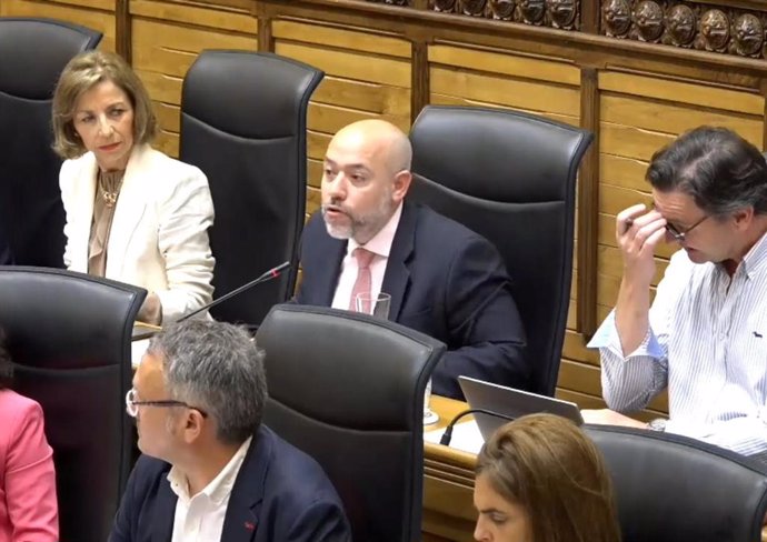 El concejal de Medio Ambiente y Sostenibilidad del Ayuntamiento de Gijón, Rodrigo Pintueles (PP), interviene en el Pleno Municipal gijonés.