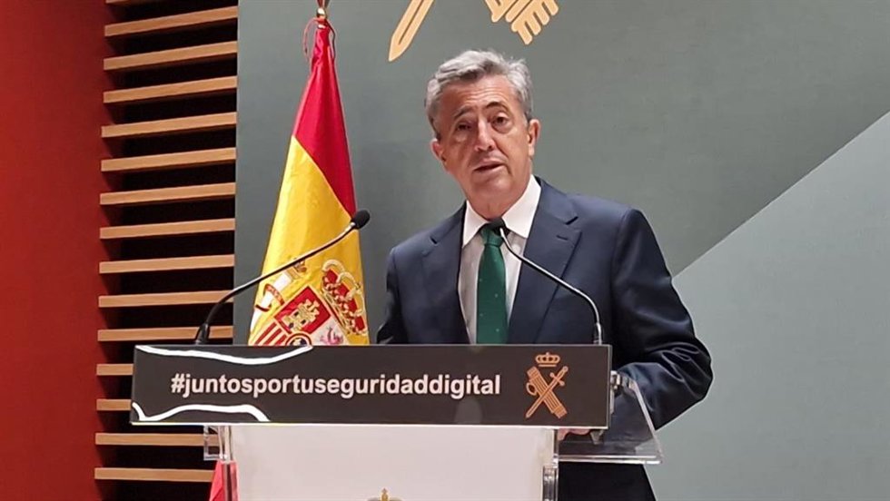 El director de la Guardia Civil, Leonardo Marcos, en la presentación de la campaña "Juntos por tu Seguridad Digital"