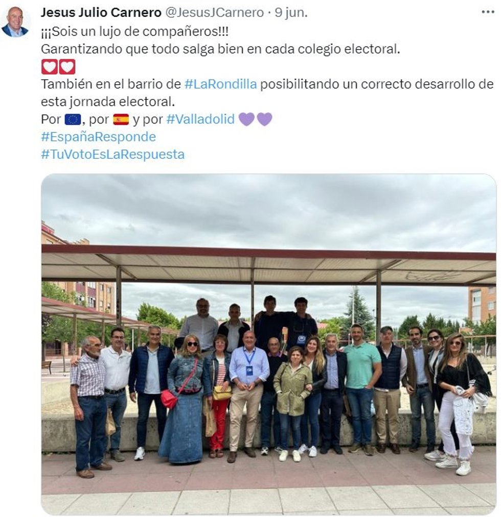 Mensaje de Jesús Julio Carnero en la Red Social 'X' publicado en la jornada electoral del pasado domingo.