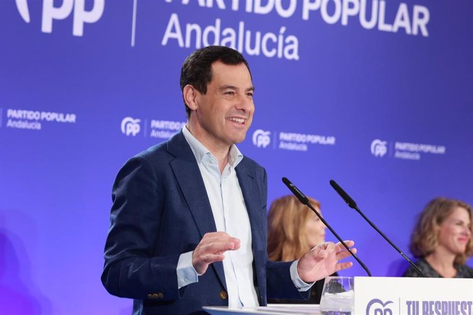 El presidente del PP de Andalucía y de la Junta, Juanma Moreno, este martes en Sevilla