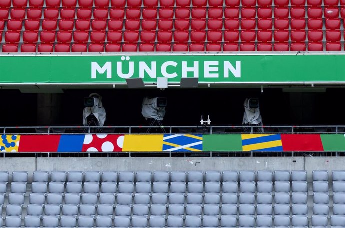 FILED - 08 June 2024, Bavaria, Munich: The lettering "Munich" can be seen on the stands during a press tour of the Munich Football Arena. Photo: Sven Hoppe/dpa