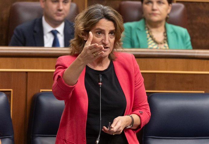 La vicepresidenta tercera y ministra para la Transición Ecológica y el Reto Demográfico, Teresa Ribera, interviene durante una sesión de control, en el Congreso de los Diputados, a 12 de junio de 2024, en Madrid (España). 