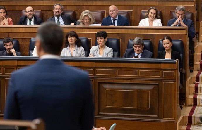 El presidente del Gobierno, Pedro Sánchez, interviene durante una sesión de control en el Congreso de los Diputados, a 12 de junio de 2024, en Madrid (España).
