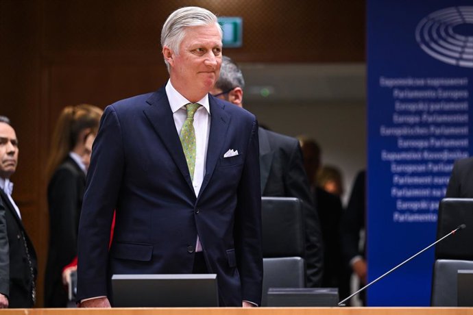 Archivo - 10 April 2024, Belgium, Brussels: King Philippe - Filip of Belgium pictured during a plenary session of the European Parliament. The Belgian King will be addressing the Parliament on the occasion of the Belgian Presidency of the Council of the E