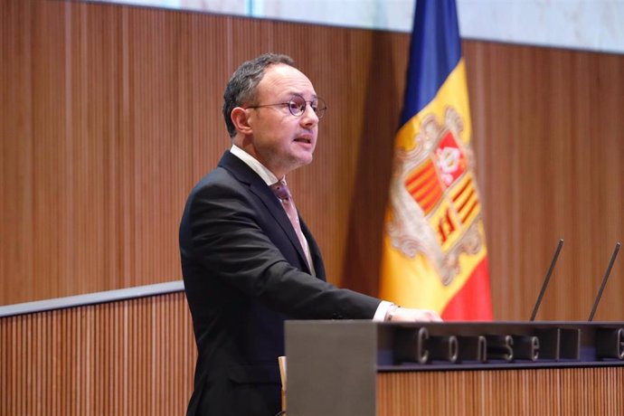 El cap de govern d'Andorra, Xavier Espot, durant el debat d'orientació política