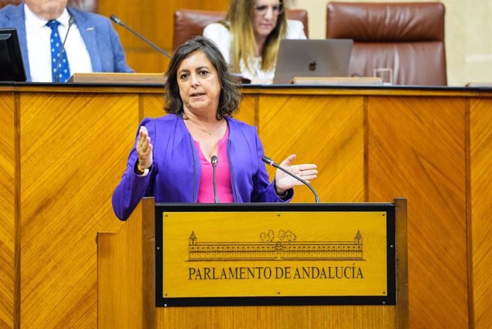 La consejera de Salud, Catalina García, este miércoles en el Pleno del Parlamento en el cierre del debate del Instituto de Salud de Andalucía.