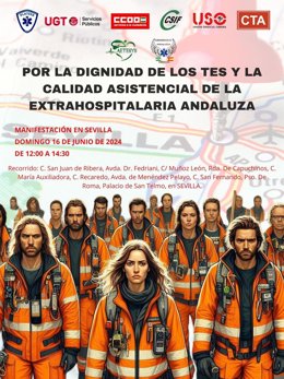 Cartel de la movilización convocada por Platesa por la "dignidad" de los TES y la calidad asistencial de la extrahospitalaria andaluza.