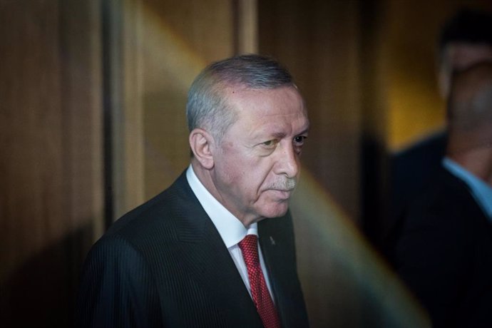 El presidente de la República de Turquía, Recep Tayyip Erdogan, durante el encuentro empresarial España - Turquía, en la Sede Ciudad BBVA