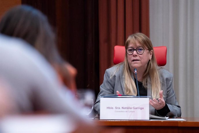 Archivo - La consellera de Cultura de la Generalitat, Natàlia Garriga, durante una rueda de prensa de presentación de los presupuestos de la conselleria de Cultura, en el Parlament de Catalunya, a 4 de marzo de 2024