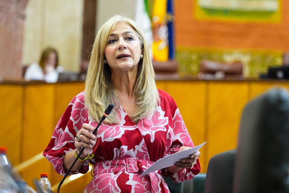 La consejera de Desarrollo Educativo y Formación Profesional, Patricia del Pozo, en el pleno del Parlamento andaluz.