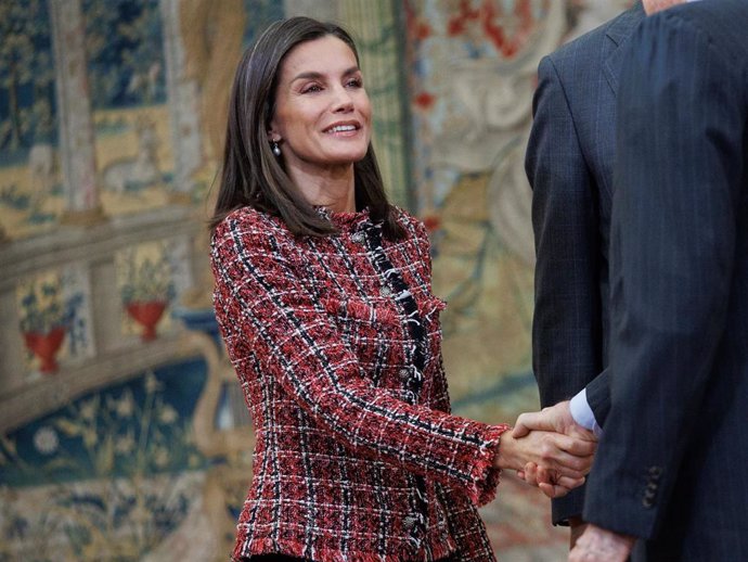 La reina Letizia en la reunión anual con los miembros de los Patronatos de la Fundación Princesa de Asturias, en el Palacio Real de El Pardo