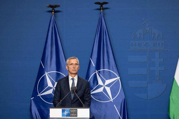 BUDAPEST, June 12, 2024  -- Jens Stoltenberg, North Atlantic Treaty Organization (NATO) secretary general, attends a joint press conference with Hungarian Prime Minister Viktor Orban in Budapest, Hungary on June 12, 2024. Hungary will not participate in