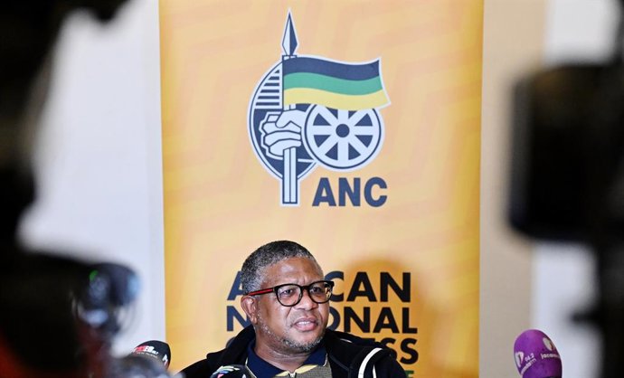CAPE TOWN, June 13, 2024  -- African National Congress (ANC) Secretary-General Fikile Mbalula briefs the media after a meeting of the ANC's National Executive Committee in Cape Town, South Africa, on June 13, 2024. South Africa's ruling African National C