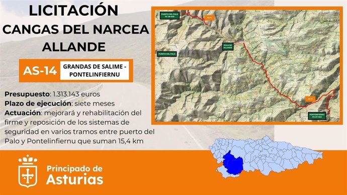 Infografía de las obras en la carretera entre El Palo y Pontelinfiernu, en Allande y Cangas del Narcea