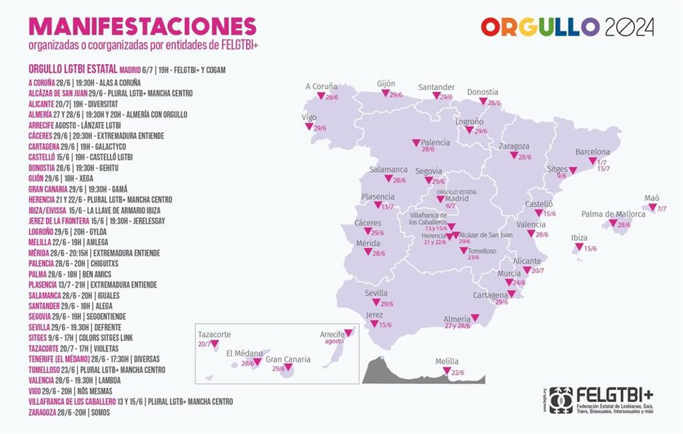 Mapa con manifestaciones LGTBI+