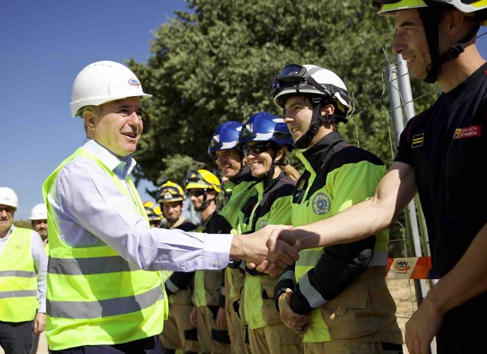 El presidente del Gobierno de Aragón, Jorge Azcón, en el acto de colocación de la primera piedra del Centro de Emergencias y Seguridad Ciudadana de Huesca.