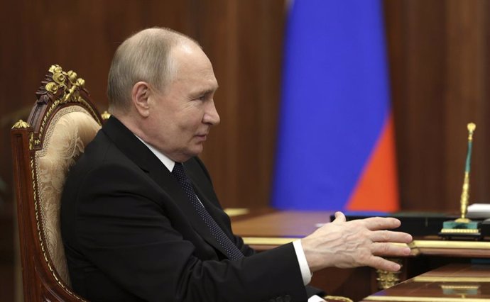 June 11, 2024, Moscow, Moscow Oblast, Russia: Russian President Vladimir Putin, listens to Rosseti CEO Andrei Ryumin, during a face-to-face meeting at the Kremlin, June 11, 2024, in Moscow, Russia.