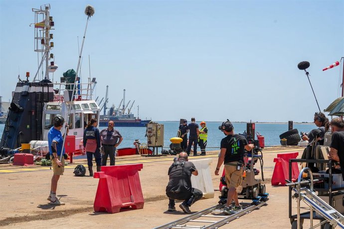 Imágenes del rodaje de la película "Los Tigres", a 29 de mayo de 2024, en Huelva, Andalucía (España). Rodaje de 'Los tigres' nuevo proyecto cinematográfico del director Alberto Rodríguez  protagonizado por Antonio de la Torre yBarbaraLennie.