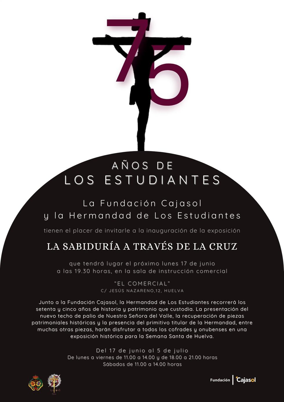 Cartel de la exposición '75 Años de Los Estudiantes. La sabiduría a través de la cruz'.