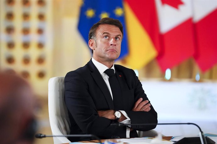 June 13, 2024, Savelletri Di Fasano, Ityaly: President of France Emmanuel Macron takes part in a working session during the G7 Summit in Savelletri Di Fasano, Italy on Thursday, June 13, 2024.