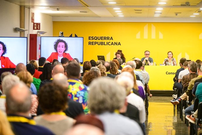 La secretària general d'ERC, Marta Rovira, en connexió telemàtica en la reunió del Consell Nacional dels republicans a Barcelona