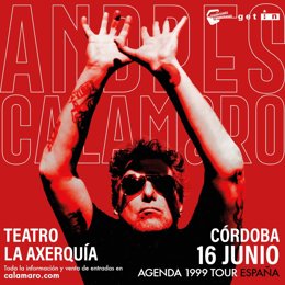 Cartel del concierto de Andrés Calamaro el domingo 16 de junio en el Teatro de la Axerquía de Córdoba con su gira 'Agenda 1999'.