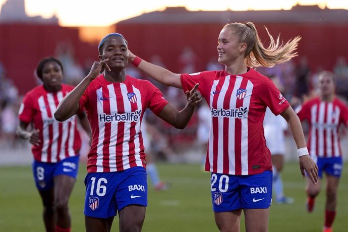 Rasheedat Ajibade of Atletico de Madrid celebrates a goal during the Spanish Women League, Liga F, football match played between Atletico de Madrid Femenino and FC Levante Las Planas at Centro Deportivo Wanda Alcala de Henares on May 24, 2024, in Alcala d