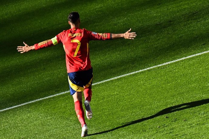 Alvaro Morata celebra su gol en el España-Croacia de la EURO 2024