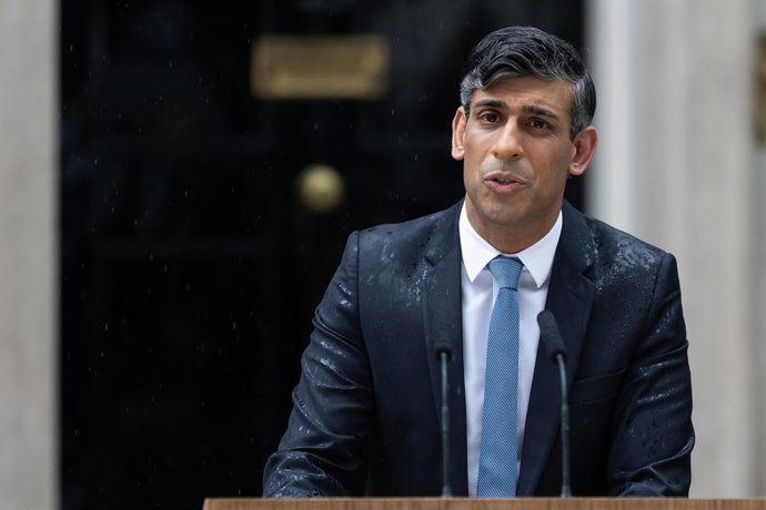 May 22, 2024, London, United Kingdom: Prime Minister Rishi Sunak makes a statement outside 10 Downing Street announcing the date of the next general election. A General Election will be held in the UK on 4th July 2024 with the Labour Party under Keir Star