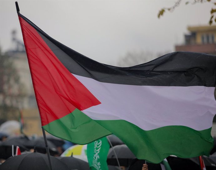 Archivo - November 19, 2023: Gaziantep, Turkiye. 19 November 2023. Hundreds of people weaving the Palestinian flag gather in Gaziantep in support of Palestinians and of Hamas' recent Al-Aqsa Flood operation. A Hamas senior official, Majid Abu Hasan, joine