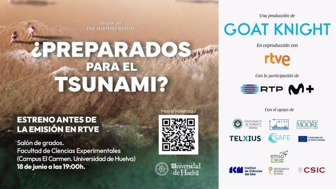 Cartel el visionado de documental '¿Preparados para el tsunami?' en la Universidad de Huelva.