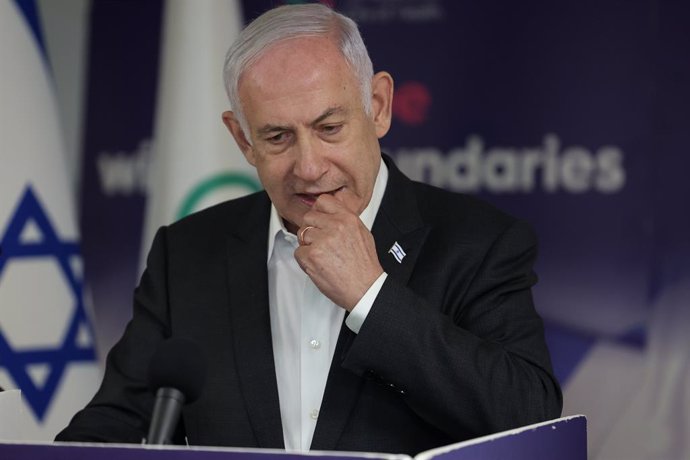 08 June 2024, Israel, Ramat Gan: Israeli Prime Minister Benjamin Netanyahu holds a press conference at the Sheba Tel-HaShomer Medical Centre, in Ramat Gan. The Israeli Defense Forces (IDF) had rescued four Israeli hostages on Saturday in a "complex specia