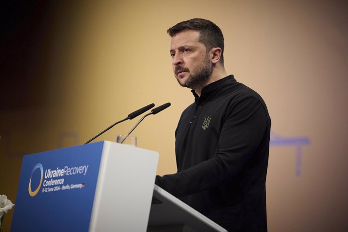 June 11, 2024, Berlin, Germany: Ukrainian President Volodymyr Zelenskyy listens to a question during a joint press conference hosted by German Chancellor Olaf Schotz, on the sidelines of the Ukraine Recovery Conference 2024, June 11, 2024, in Berlin, Germ